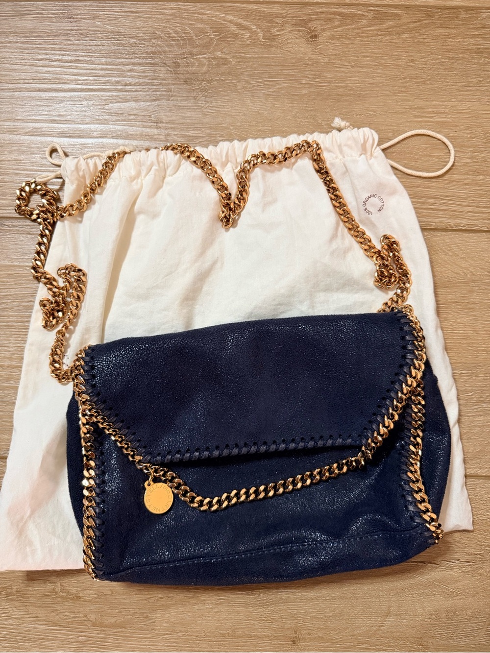 Stella McCartney Navy Falabella Crossbody with Gold Chain